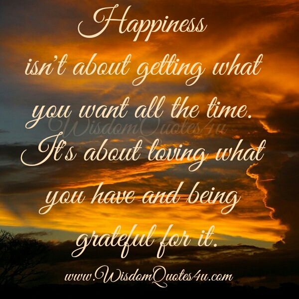 Happiness is not about getting all you want. It's about enjoying